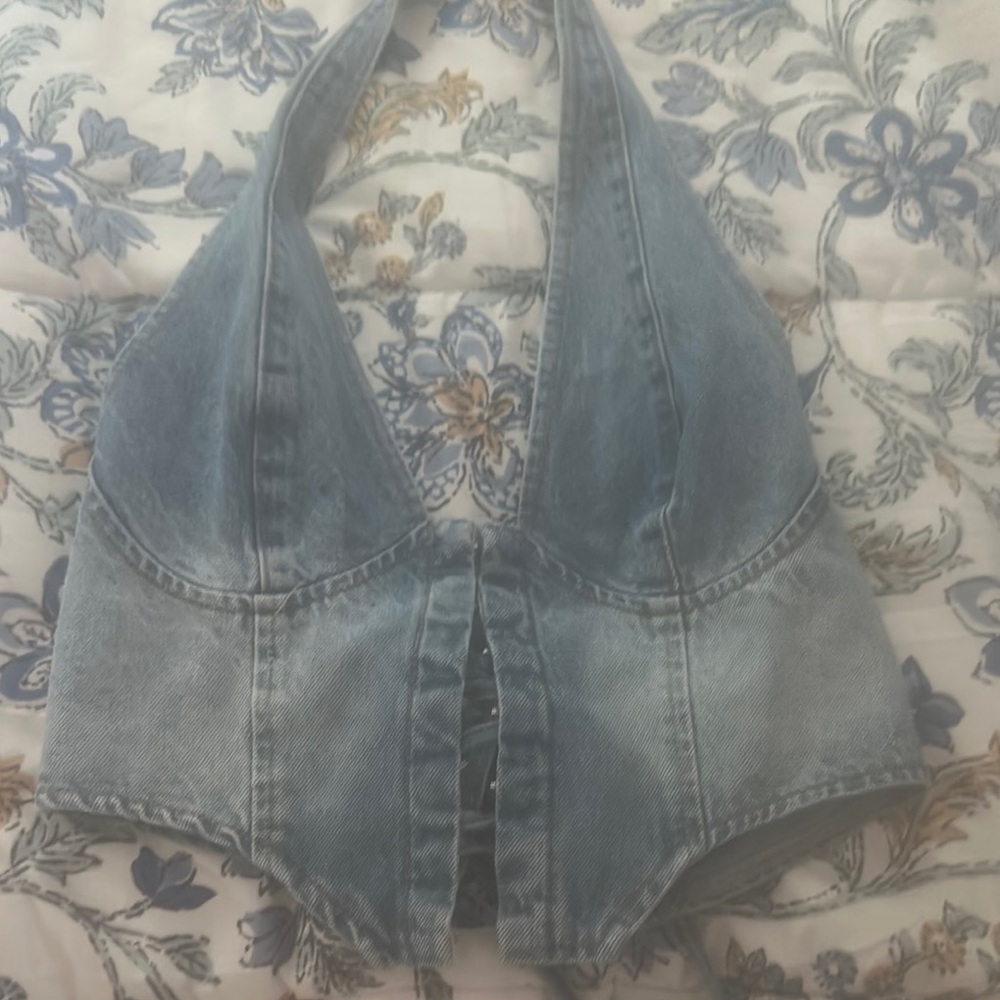Edikted Blue Denim Crop Top
